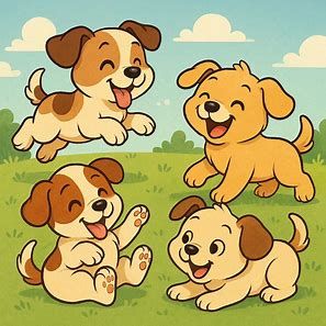 Cartoon of puppies playing.
